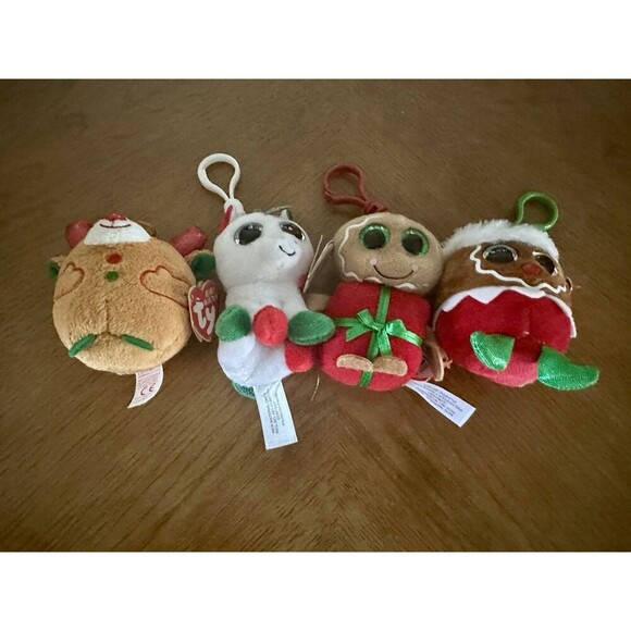 New TY Beanie Boos Plush Keychain Bag Clips Set Lot Holiday Christmas Festive - Picture 3 of 3